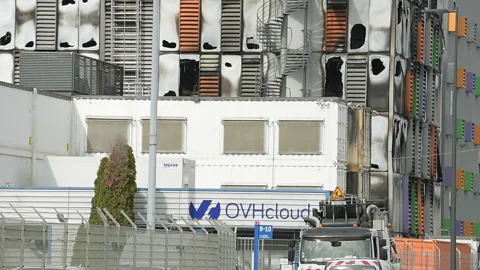 Millions of websites offline after fire at French cloud services firm OVH Cloud Stock Footage 150168019