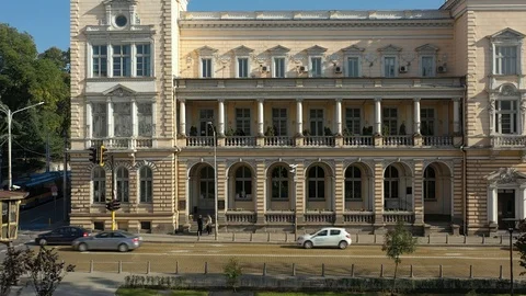 Millitary Club Sofia Flight Over Building Panorama Stock Footage 117597187