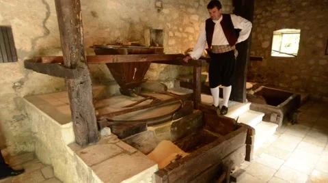 A millstone inside an old mill in Cavtat, Croatia Stock Footage 49765236