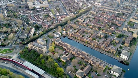 Millwall outer dock and Mudchute DLR station. Stock Footage 178958400