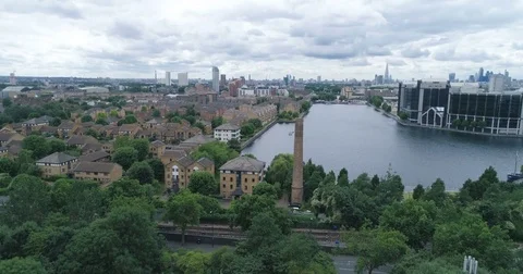 The Millwall outer dock in the financial district of the Docklands in London Stock Footage 77568334