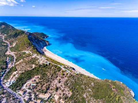 Milos Beach in Lefkada, the second most famous beach on the island as seen fr Stock Photos