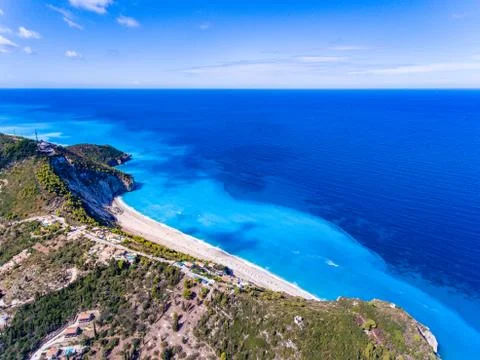 Milos Beach in Lefkada, the second most famous beach on the island as seen fr Stock Photos