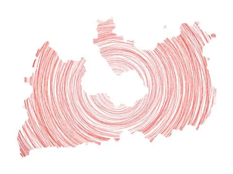 Milos map filled with concentric circles. Sketch style circles in shape of .. Stock Illustration