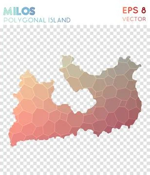 Milos polygonal map, mosaic style island. Delightful low poly style, modern.. Stock Illustration