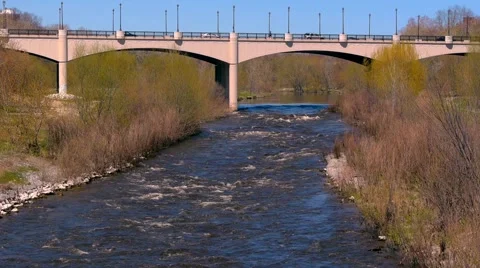 Milwaukee River and Bridge Stock Footage 4886059