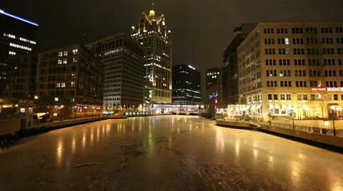 Milwaukee riverwalk at night Stock Footage 61032594