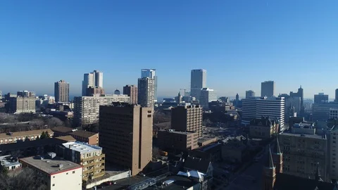 Milwaukee Skyline Drone - Tracking up Stock Footage 88561573