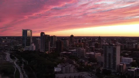 Milwaukee Skyline Sunset Drone Stock Footage 164230386