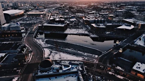 Milwaukee Sunset Pan Down River Stock Footage 88751774