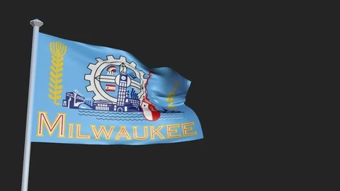 Milwaukee Wisconsin - Loopable 3D flag animation with Alpha Channel and Trans Stock Footage 91049103