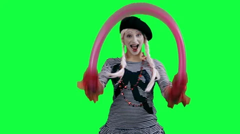 Mime makes figure of the balloon Stock Footage 45396306