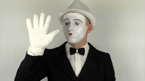 Mime making a virtual wall Stock-Footage 86193779