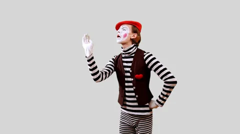 Mime Works With the Virtual Screen 2 Stock Footage 36802398
