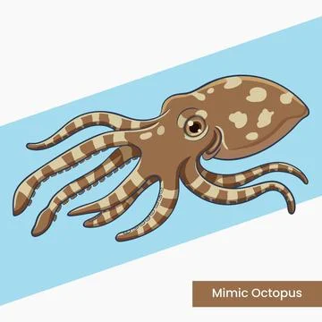 Mimic Octopus Vector Illustration - Camouflaged Cephalopod Graphic - Stripe.. Stock Illustration