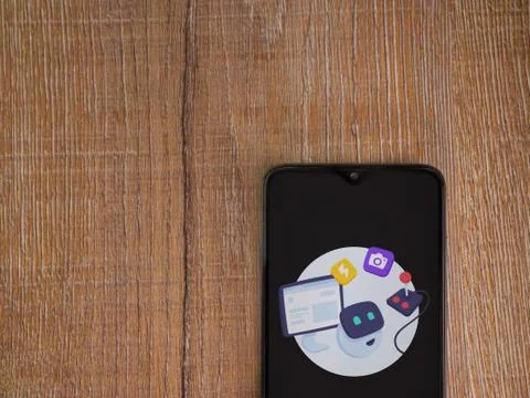 Mimo - Learning coding app launch screen with logo on the display of a black  Stock Photos