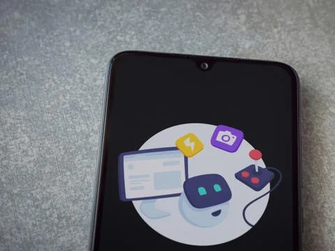 Mimo - Learning coding app launch screen with logo on the display of a black  Stock Photos