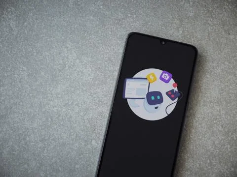 Mimo - Learning coding app launch screen with logo on the display of a black  Stock Photos