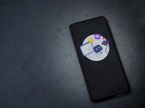 Mimo - Learning coding app launch screen with logo on the display of a black  Stock Photos