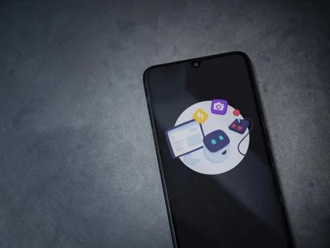 Mimo - Learning coding app launch screen with logo on the display of a black  Stock Photos