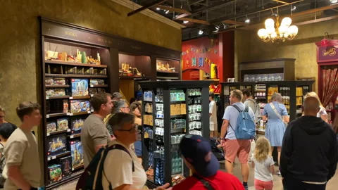 MinaLima section of the gift shop in the Harry Potter Studio Tour Stock Footage 326660558