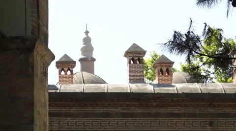 Minaret behind Roofs Stock Footage 50815472