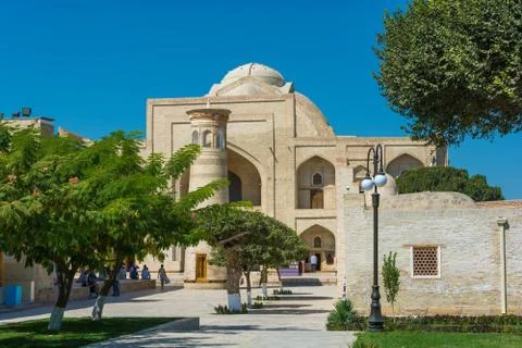 The minaret front of the mosque in the complex Bahouddin Naqshbandi, Bukhar.. Stock Photos