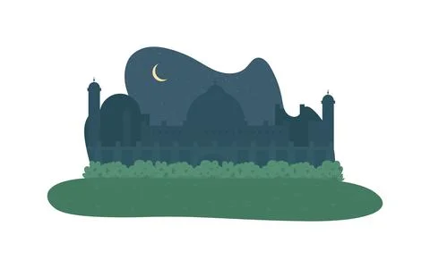 Minaret at night 2D vector web banner, poster Illustrazione stock