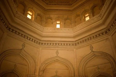 Minaret at old Mosque inside View at the tombs of the seven Qutub Shahi rul.. Stock Photos