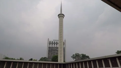Minaret, Panorama Inside Istiqlal Mosque Inner Courtyard, Jakarta, Indonesia Stock Footage 314619726