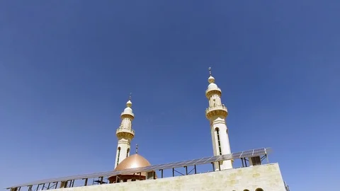 Minarets Against the Blue Sky. the Mosque in the Afternoon. Stock Footage 75342012