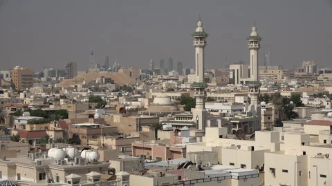 Minarets mosque contrast with modern skyline Riyadh, Saudi Arabia Stock Footage 137811943