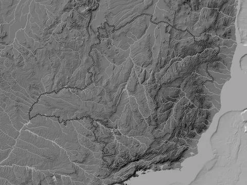 Minas Gerais, Brazil. Bilevel elevation map with lakes and rivers Stock Illustration
