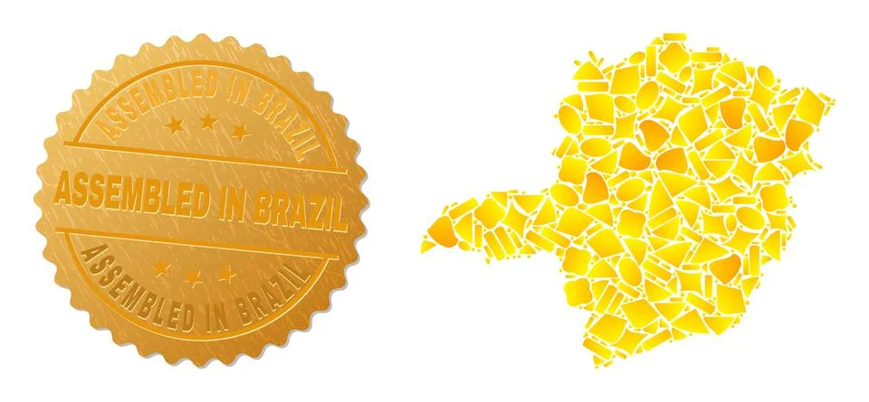 Minas Gerais State Map Collage of Golden Items and Metal Assembled in Brazil Stock Illustration