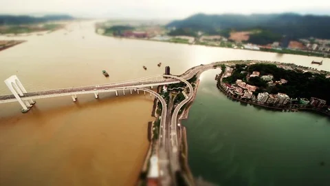 Minature Highway Stack Interchange Wide shot of Av Panoramica do Lago Sai Van Stock Footage 82845466