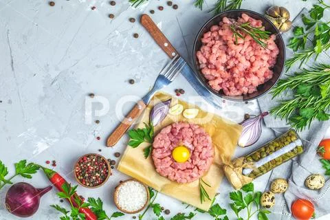 Minced beef meat and steak tartare with yolk Stock Photos