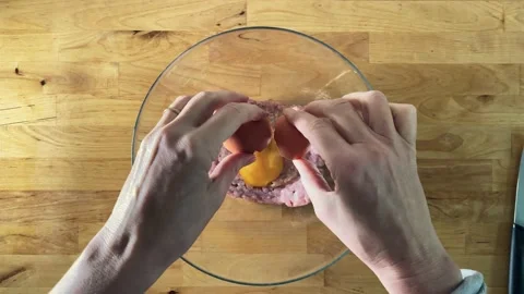 Minced egg stirred Ground beef healthy food top view top table top wooden Stock Footage 228432813