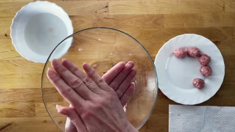 Minced egg stirred Ground beef healthy food top view top table top wooden Stock Footage 236096481