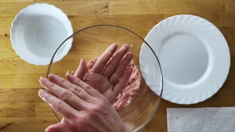 Minced egg stirred Ground beef healthy food top view top table top wooden Stock Footage 236096708