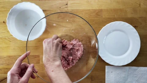 Minced egg stirred Ground beef healthy food top view top table top wooden Stock Footage 236096984