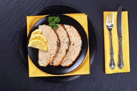 Minced fish forcemeat stuffed inside the fish skin Stock Photos
