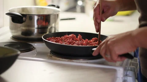 The minced meat is baked. Stock Footage 28740906