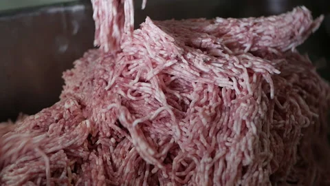 Minced meat is being released by a meat chopping machine Stock Footage 144167785