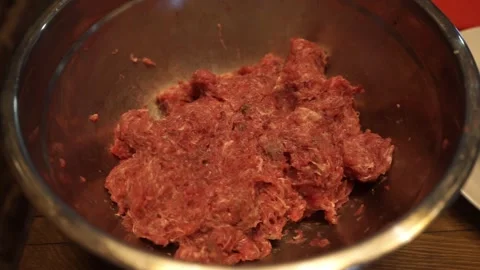 Minced meat in a bowl Stock Footage 159881194