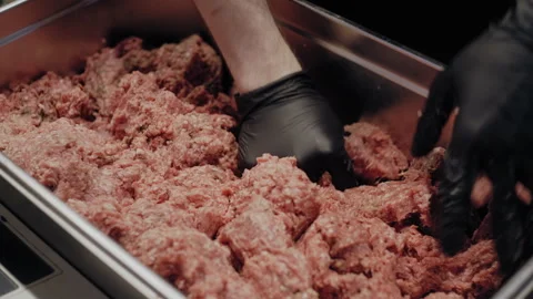 Minced Meat Kneading for Burger Prep 스톡 동영상 307084625