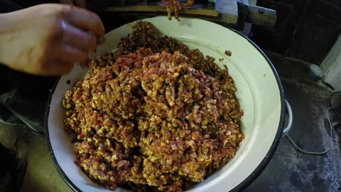Minced meat in a mincer Stock Footage 87345261