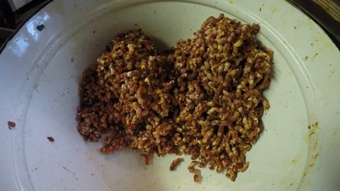 Minced meat in a mincer Stock Footage 87345357