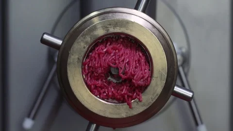 Minced meat mixer close-up, slow motion Stock Footage 75239100