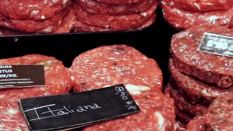 Minced meat packed as an cutlet lies on the counter Stock Footage 81367794