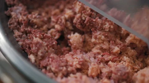 The minced meat production closeup Stock Footage 145689261
